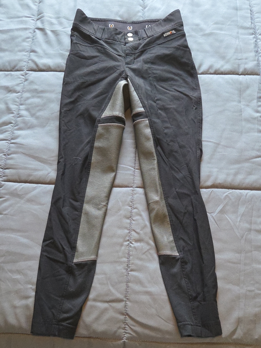 Kerrits Black Riding Breeches with Gray Full-Seat Panels